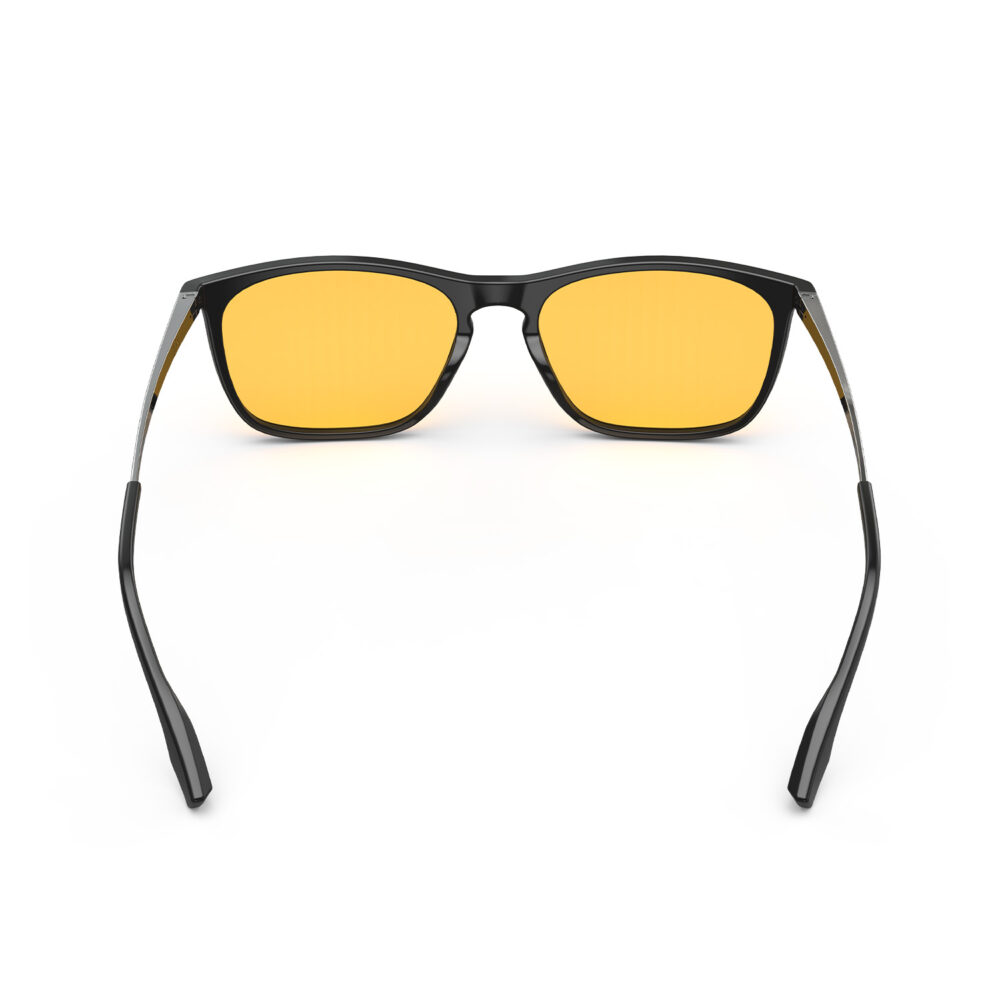 A Back view of Gloojo Amber Shield Amber Lens Rectangle Light Sensitivity Glasses – Black Gunmetal-1