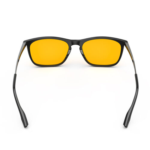 A Back view of Gloojo Amber Shield Amber Lens Rectangle Light Sensitivity Glasses – Black Gunmetal