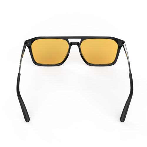 A Back view of Gloojo Amber Shield Amber Lens Square Aviator Light Sensitivity Glasses – Black Gunmetal-1