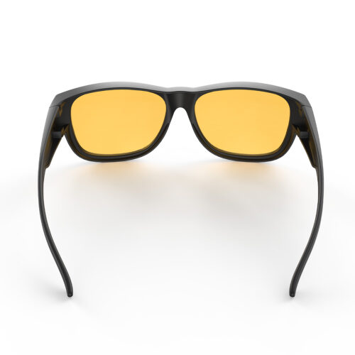 A Back view of Gloojo Amber Shield Amber Lens Square Fitover Light Sensitivity Glasses – Black-1