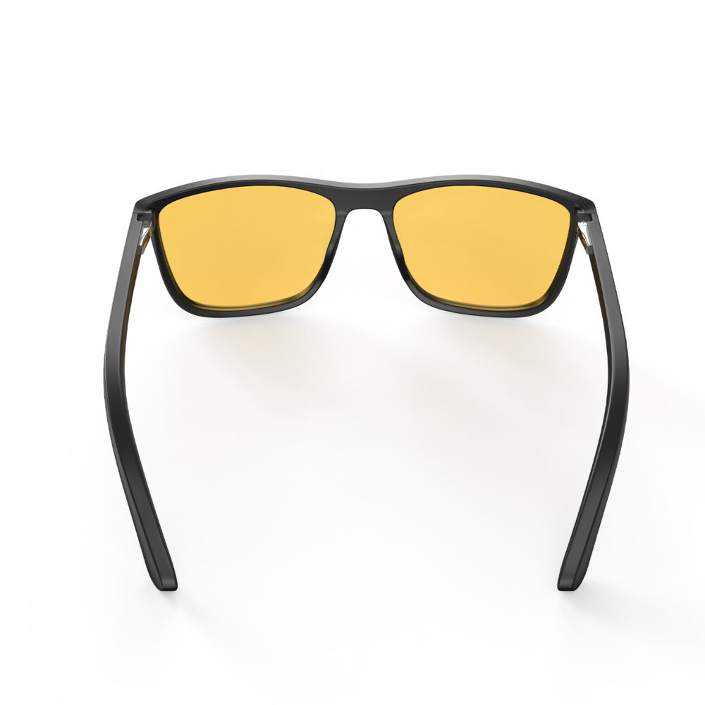 A Back view of Gloojo Amber Shield Amber Lens wayfarer Light Sensitivity Glasses – Black-1