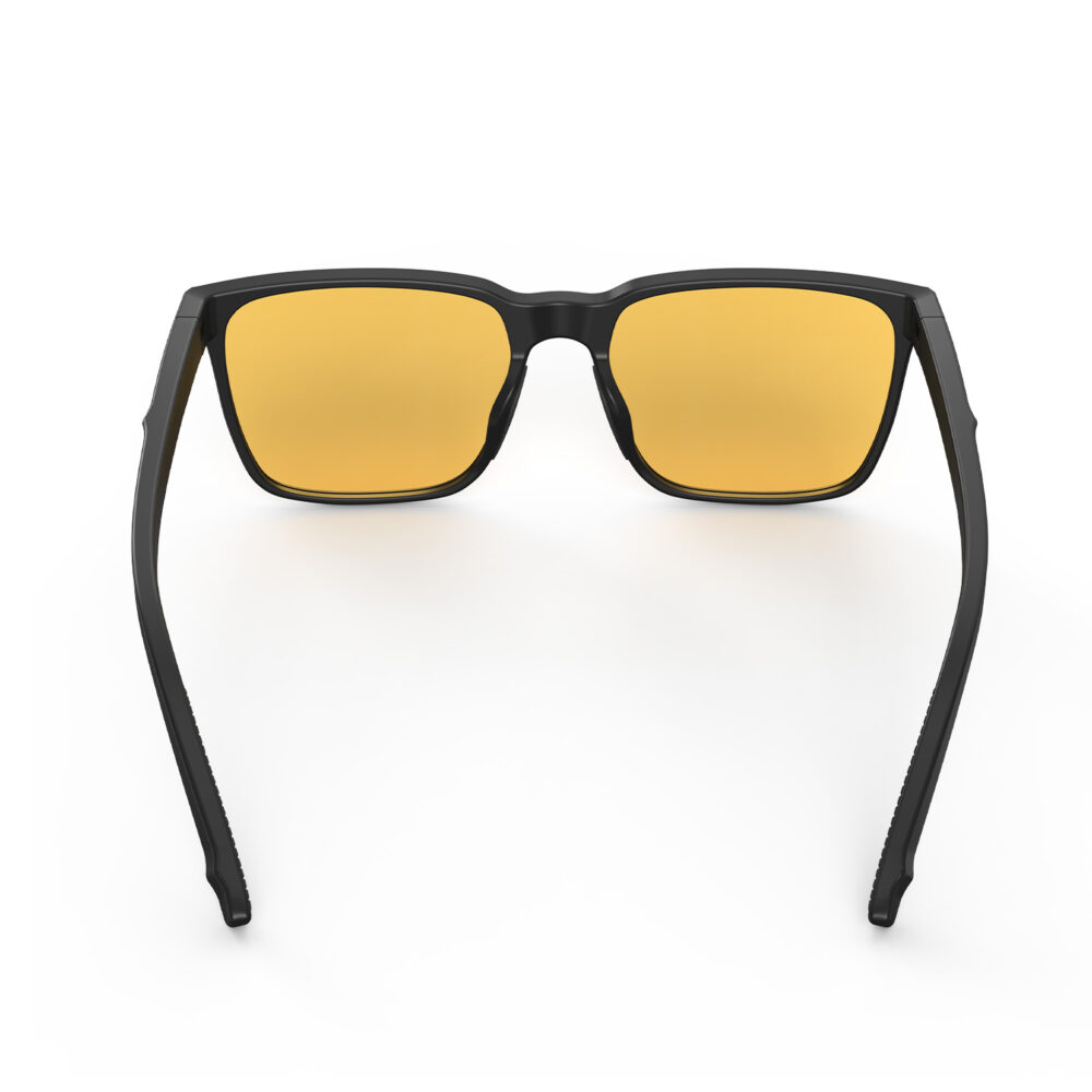 A Back view of Gloojo Amber Shield Classic Square Light Sensitivity Glasses - Black-1