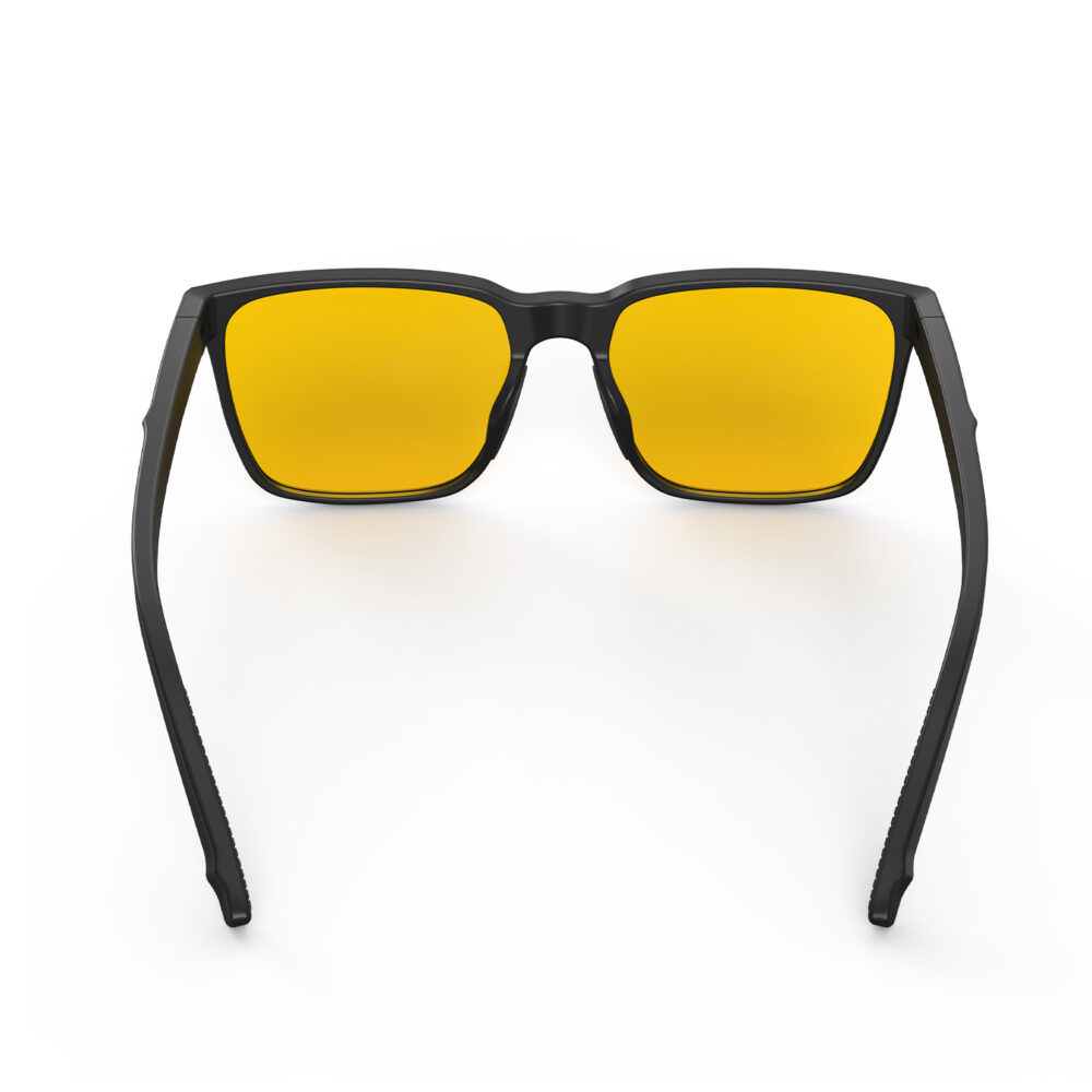 A Back view of Gloojo Amber Shield Classic Square Light Sensitivity Glasses - Black A Back view of Gloojo Amber Shield Classic Square Light Sensitivity Glasses - Black
