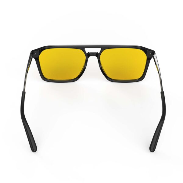 A Back view of Gloojo AmberShield Amber Lens Square Aviator Light Sensitivity Glasses – Black Gunmetal