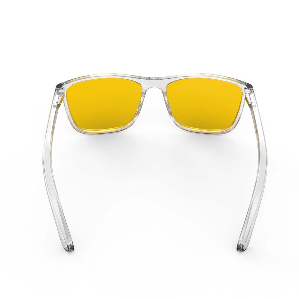 A Back view of Gloojo AmberShield Amber Lens wayfarer Light Sensitivity Glasses – Clear A Back view of Gloojo Amber Shield Amber Lens wayfarer Light Sensitivity Glasses – Clear