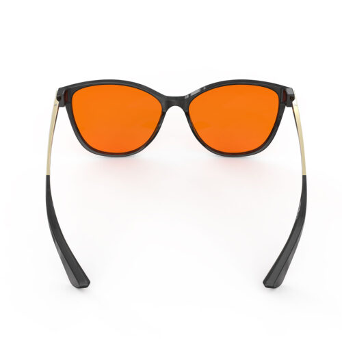 A Back view of Gloojo Night Ease Orange Lens Cat Eye Sleep Glasses-black gold