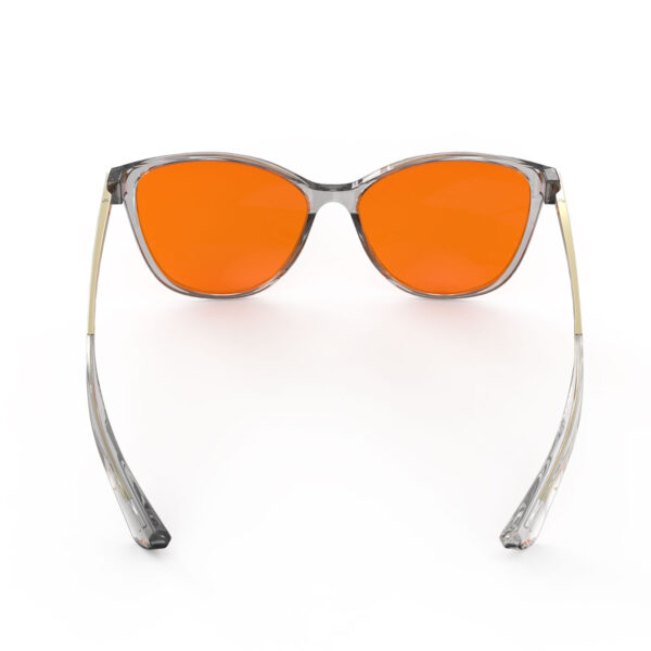 A Back view of Gloojo NightEase Orange Lens Cat Eye Sleep Glasses-grey gold