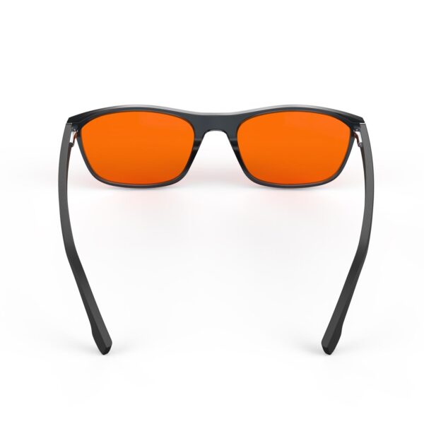 A Back view of Gloojo NightEase Orange Lens Rectangle Sleep Glasses – Black