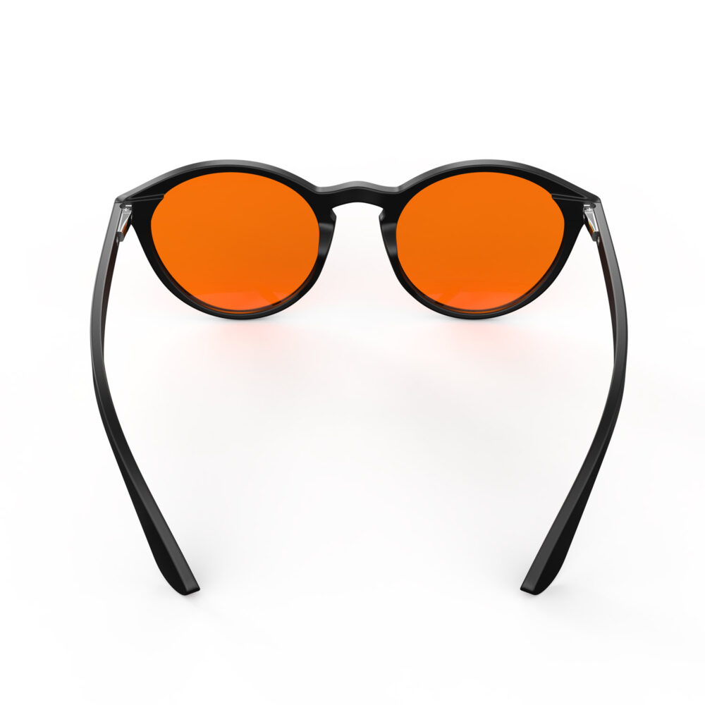 A Back view of Gloojo Night Ease Orange Lens Round Sleep Glasses – Black