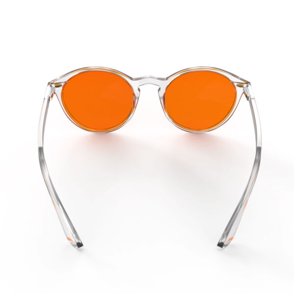 A Back view of Gloojo NightEase Orange Lens Round Sleep Glasses – clear