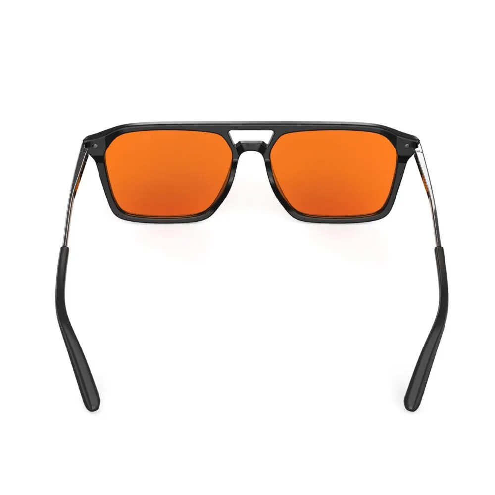 A Back view of Gloojo Night Ease Orange Lens Square Aviator Sleep Glasses – Black Gunmetal