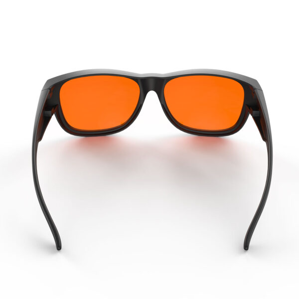 A Back view of Gloojo NightEase Orange Lens Square Fitover Sleep Glasses-black