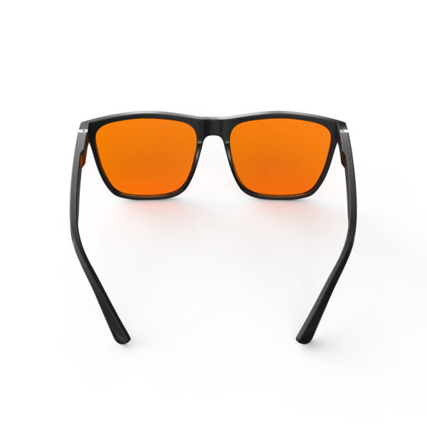 A Back view of Gloojo NightEase Orange Lens Square Sleep Glasses – Black