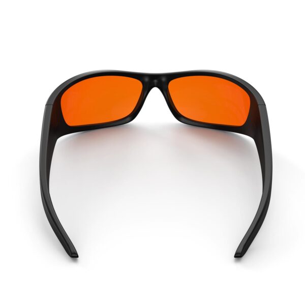 A Back view of Gloojo Night Ease Orange Lens Warp Around Sleep Glasses – Black