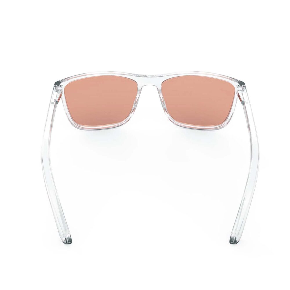 A Back view of Gloojo Rose Relief Rose Lens wayfarer Migraine Glasses – CLear