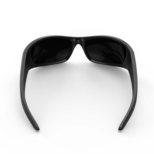 A Back view of Gloojo ShadeMaster Black Lens Warp Around Sunglasses – Black