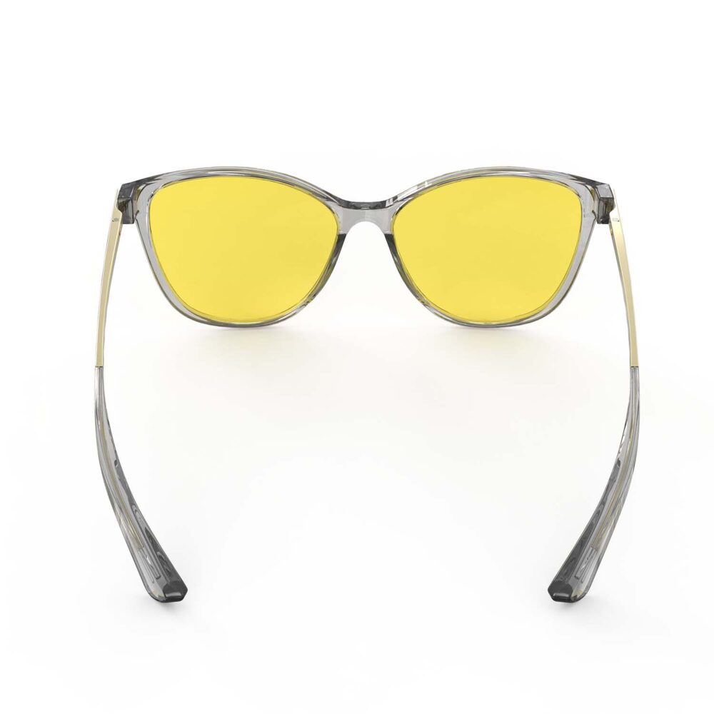 A Back view of Gloojo Sun Boost Yellow Lens Cat Eye Screen Glasses – Grey Gold