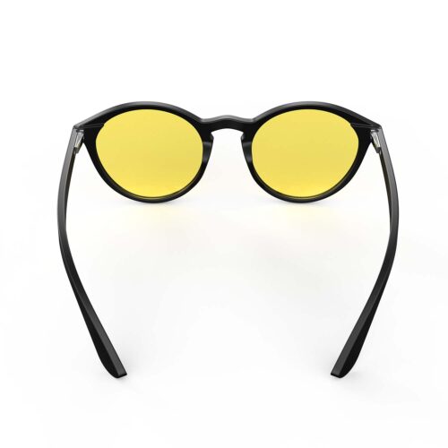 A Back view of Gloojo Sun Boost Yellow Lens Round Screen Glasses – Black