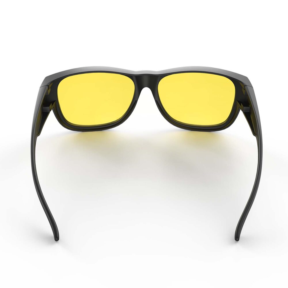 A Back view of Gloojo Sun Boost Yellow Lens Square Fitover Screen Glasses – Black