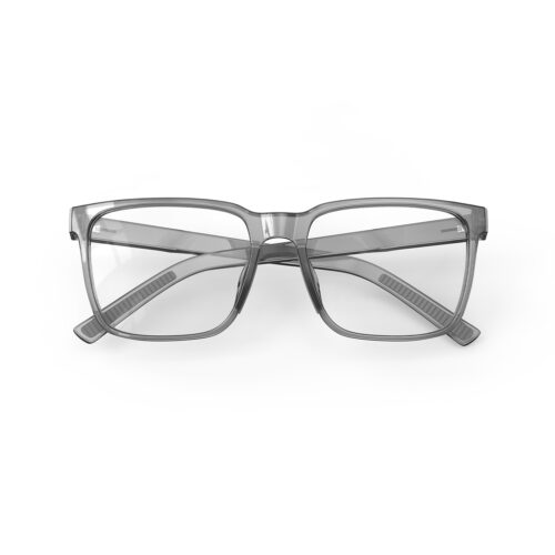 A Folded front view of Clear Pro Classic Square Tansparent Computer and Gaming Glasses - Grey
