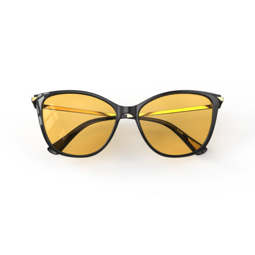 A Folded front view of Gloojo Amber Shield Amber Lens Cat Eye Light Sensitivity Glasses – Black Gold-1 A Folded front view of Gloojo Amber Shield Amber Lens Cat Eye Light Sensitivity Glasses – Black Gold-1