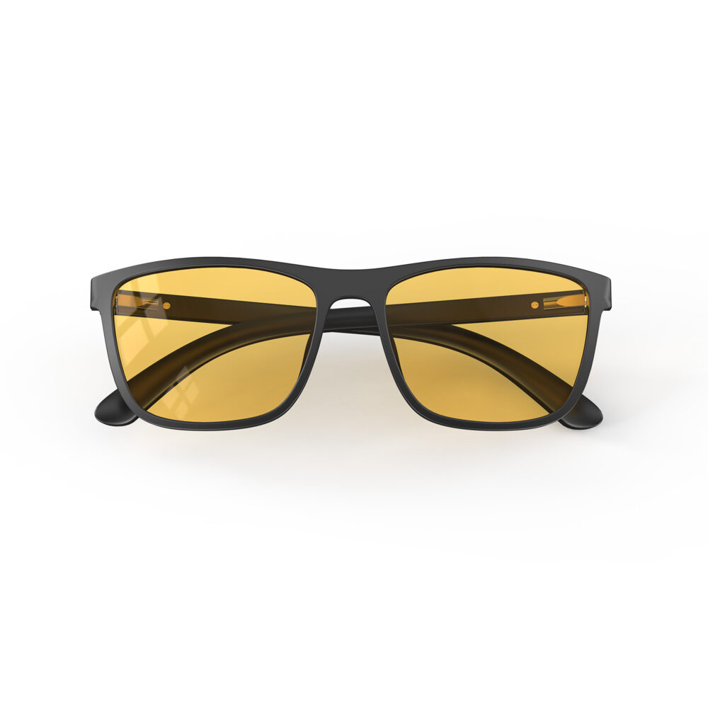 A Folded front view of Gloojo Amber Shield Amber Lens wayfarer Light Sensitivity Glasses – Black-1