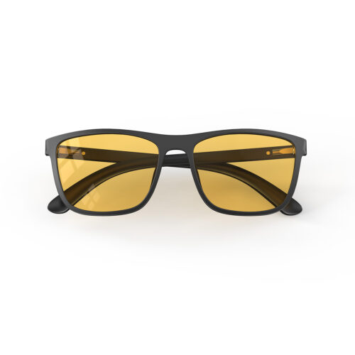 A Folded front view of Gloojo Amber Shield Amber Lens wayfarer Light Sensitivity Glasses – Black-1