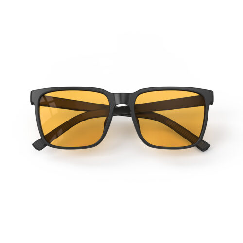 A Folded front view of Gloojo Amber Shield Classic Square Light Sensitivity Glasses - Black-1