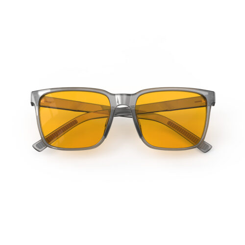A Folded front view of Gloojo Amber Shield Classic Square Light Sensitivity Glasses - Grey