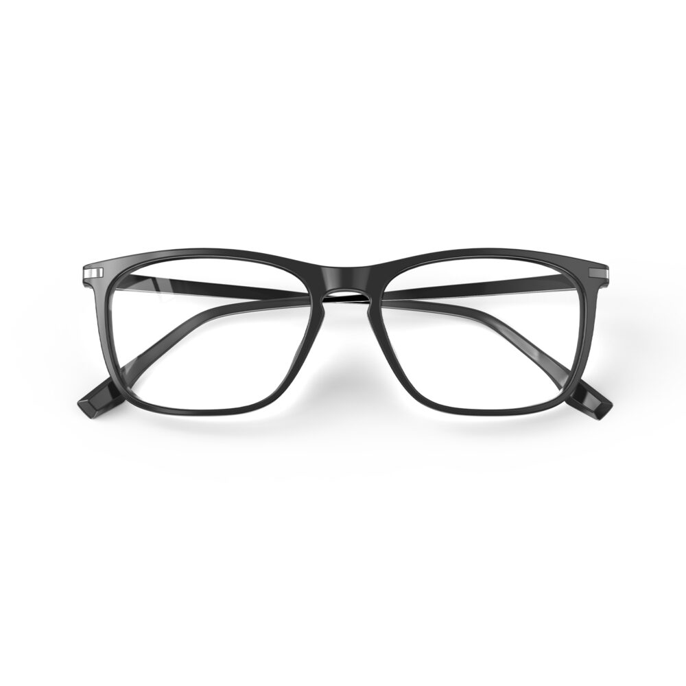 A Folded front view of Gloojo Clear Pro Transparent Lens Rectangle Computer and Gaming Glasses – Black Gunmetal