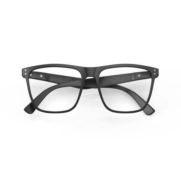 A Folded front view of Gloojo ClearPro Transparent Lens Square Computer and Gaming Glasses – Black