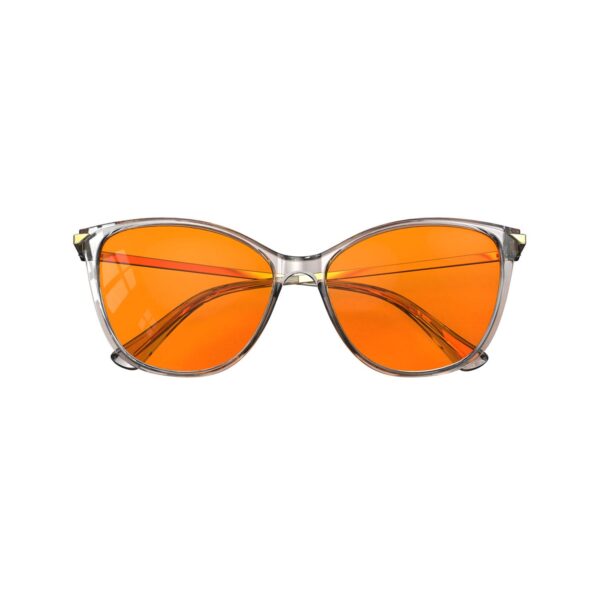 A Folded front view of Gloojo Night Ease Orange Lens Cat Eye Sleep Glasses-grey gold