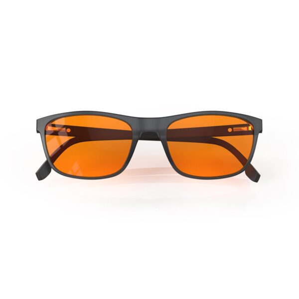 A Folded front view of Gloojo NightEase Orange Lens Rectangle Sleep Glasses – Black