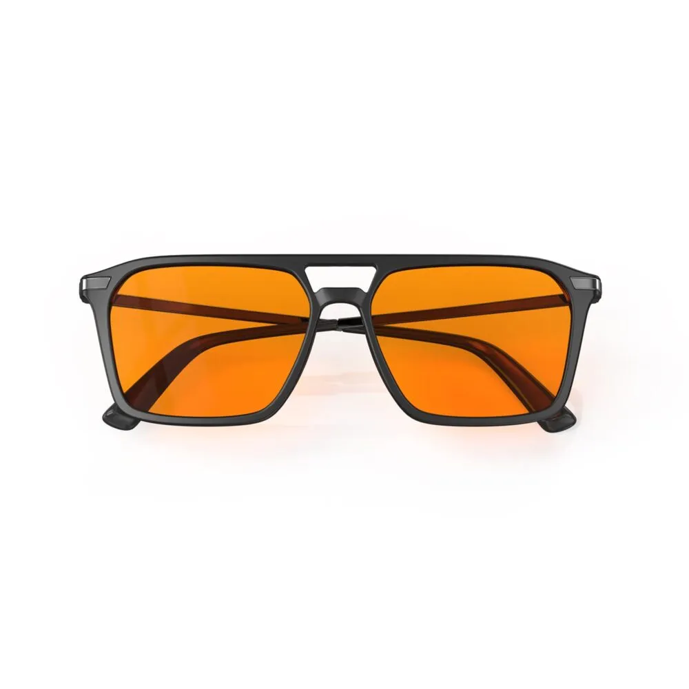A Folded front view of Gloojo Night Ease Orange Lens Square Aviator Sleep Glasses – Black Gunmetal