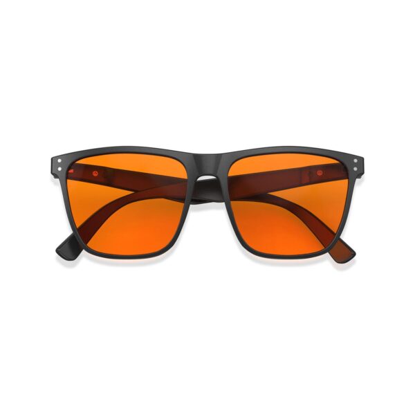 A Folded front view of Gloojo NightEase Orange Lens Square Sleep Glasses – Black