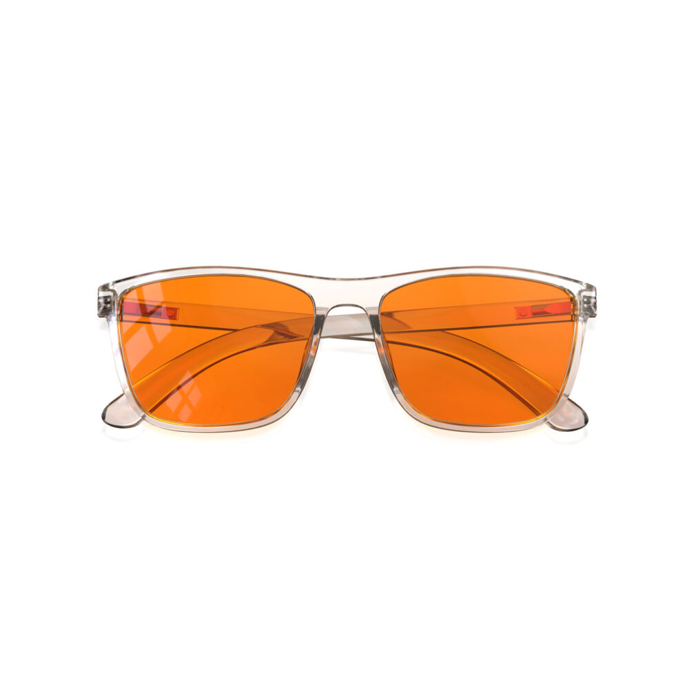 A Folded front view of Gloojo NightEase Orange Lens wayfarer Sleep Glasses-clear A Folded front view of Gloojo Night Ease Orange Lens wayfarer Sleep Glasses-clear
