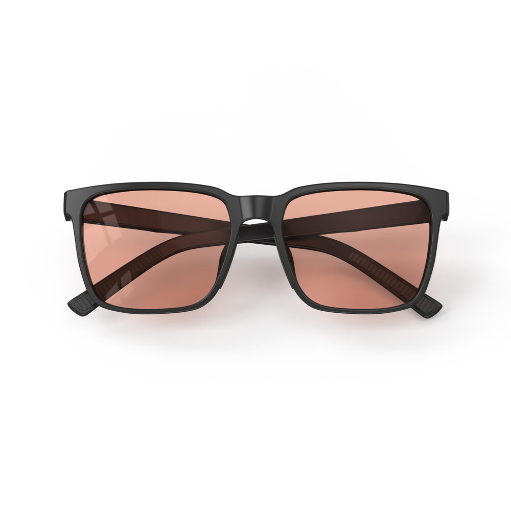 A Folded front view of Gloojo Rose Relief Classic Square Pink Migraine Glasses - Black
