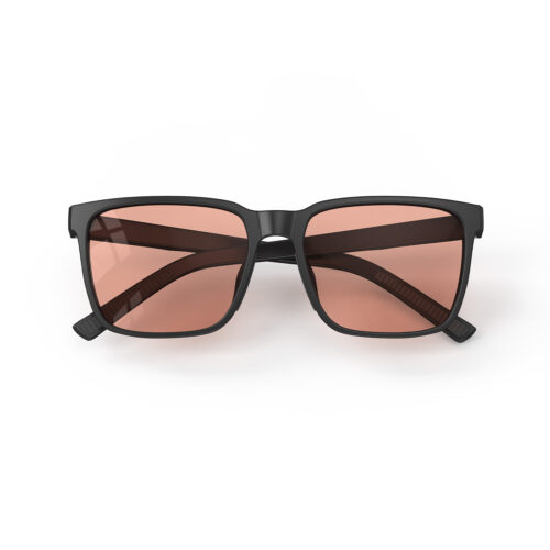 A Folded front view of Gloojo Rose Relief Classic Square Pink Migraine Glasses - Black