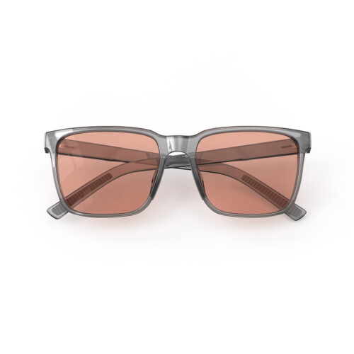A Folded front view of Gloojo Rose Relief Classic Square Pink Migraine Glasses - Grey