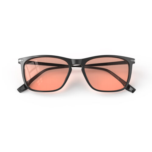 A Folded front view of Gloojo Rose Relief Rose Lens Rectangle Migraine Glasses – Black Gunmetal