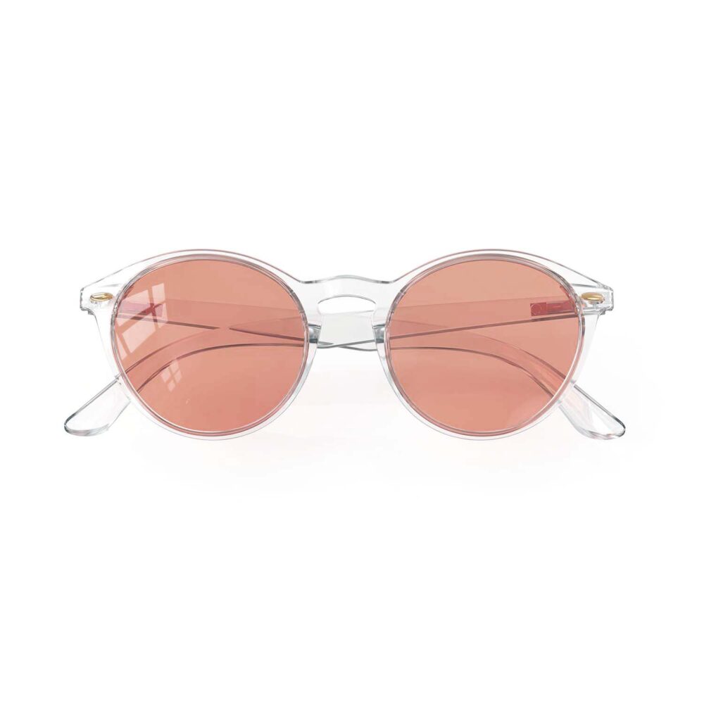 A Folded front view of Gloojo Rose Relief Rose Lens Round Migraine Glasses – Clear A Folded front view of Gloojo Rose Relief Rose Lens Round Migraine Glasses – Clear