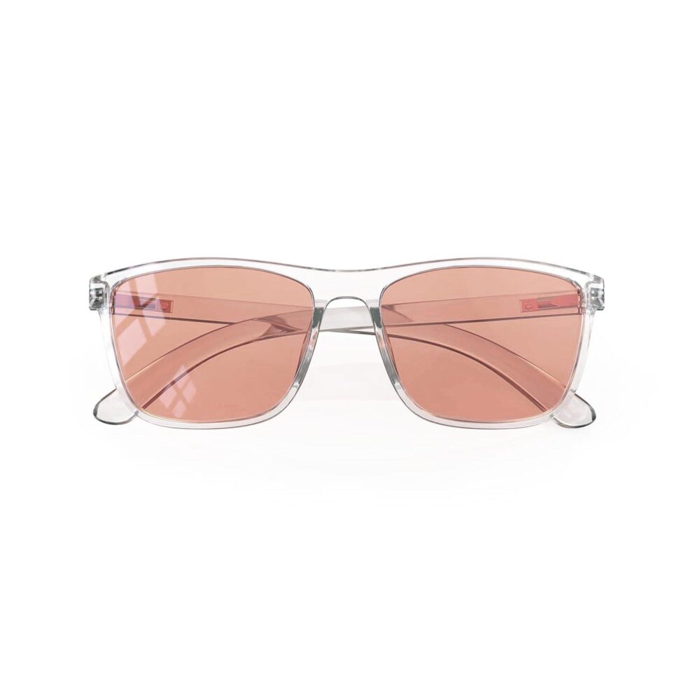 A Folded front view of Gloojo Rose Relief Rose Lens wayfarer Migraine Glasses – CLear