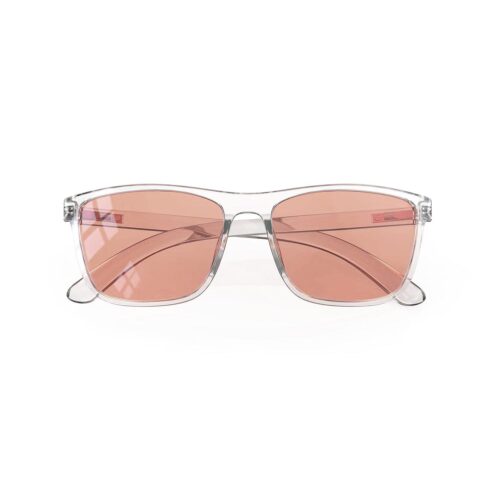 A Folded front view of Gloojo Rose Relief Rose Lens wayfarer Migraine Glasses – CLear