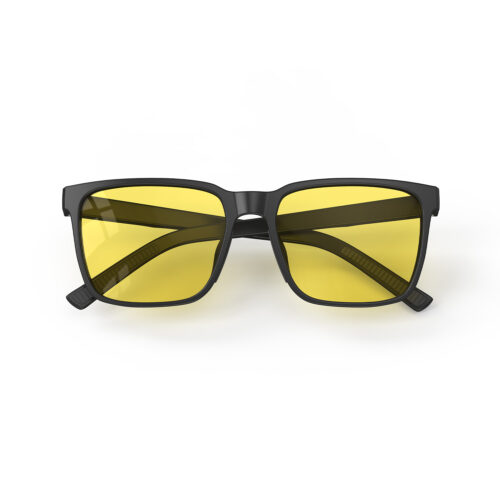 A Folded front view of Gloojo Sun Boost Classic Square Yellow Lens Screen Glasses – Black A Folded front view of Gloojo Sun Boost Classic Square Yellow Lens Screen Glasses – Black