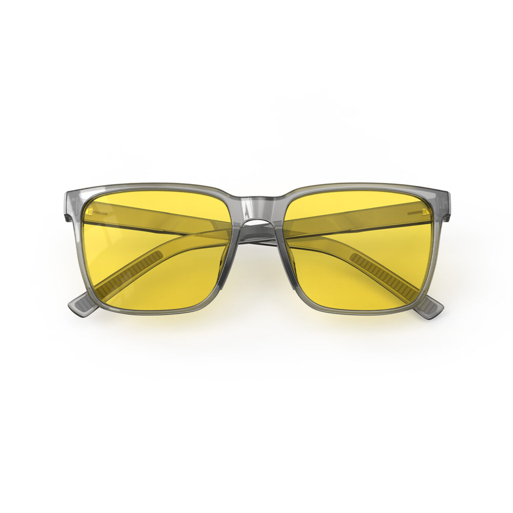 A Folded front view of Gloojo Sun Boost Classic Square Yellow Lens Screen Glasses – Grey