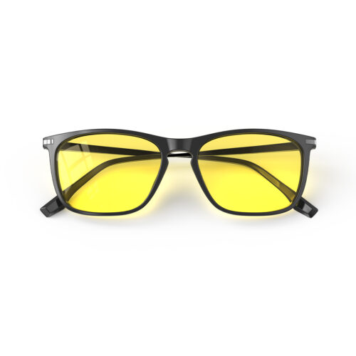 A Folded front view of Gloojo Sun Boost Yellow Lens Rectangle Screen Glasses – Black Gunmetal