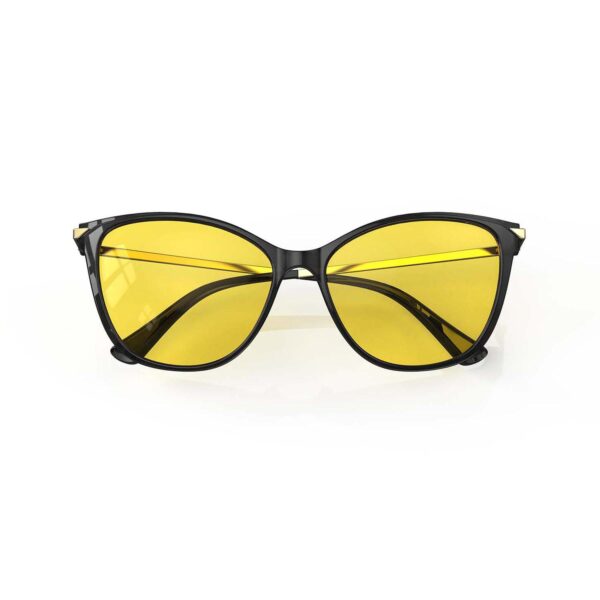 A Folded front view of Gloojo SunBoost Yellow Lens Cat Eye Screen Glasses – Black Gold