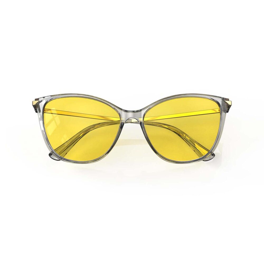 A Folded front view of Gloojo Sun Boost Yellow Lens Cat Eye Screen Glasses – Grey Gold
