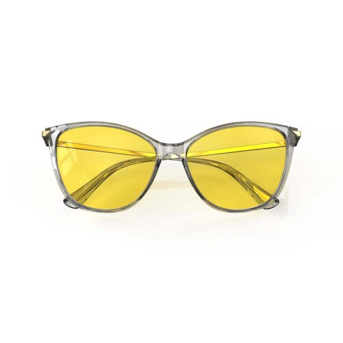 A Folded front view of Gloojo Sun Boost Yellow Lens Cat Eye Screen Glasses – Grey Gold