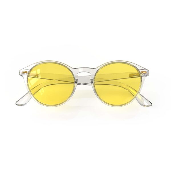 A Folded front view of Gloojo Sun Boost Yellow Lens Round Screen Glasses – Clear